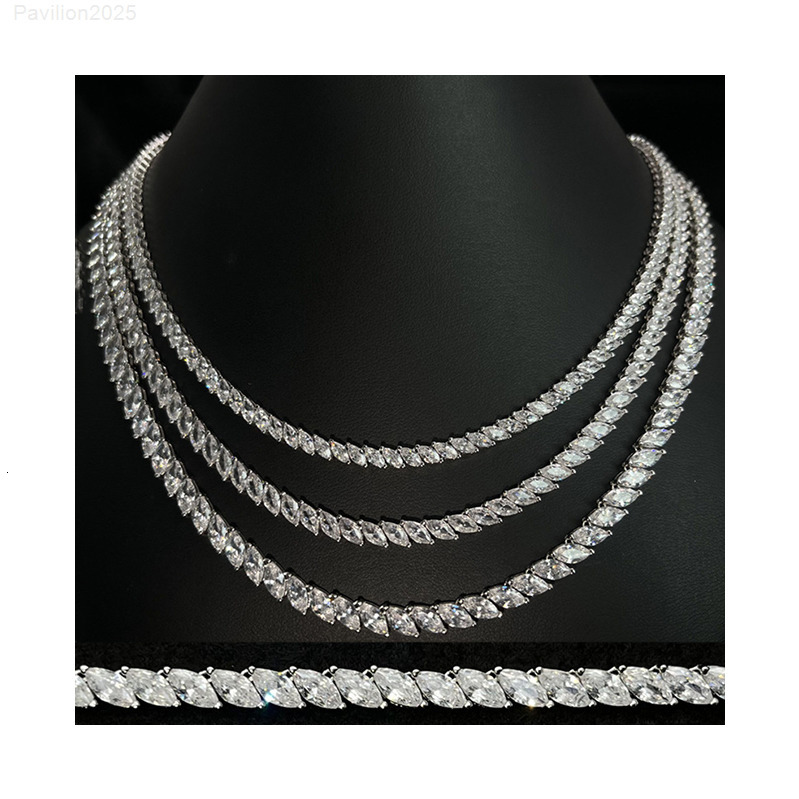 Marquise Cut 5A Moissanite Iced Out Bling Women Girl Jewelry Tennis Chain Necklace 925 Sterling Silver Chocker