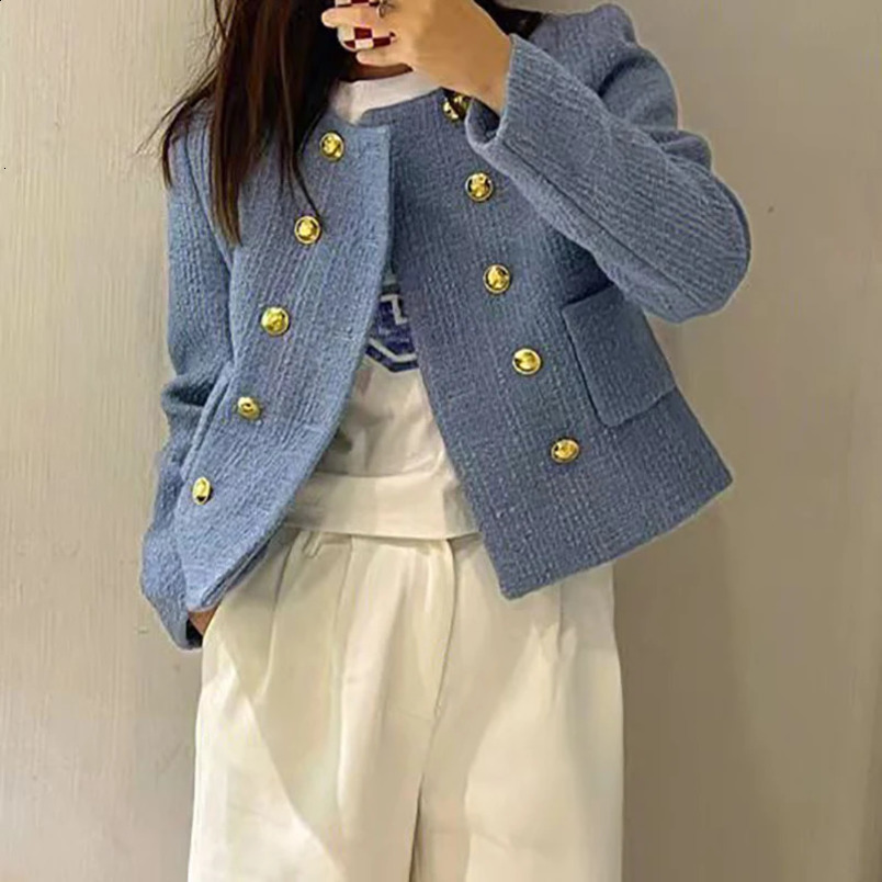 ITOOLIN Buttons Up Cardigan Coat Elegant Office Lady Tweed Jacket Fashion Pocket Long Sleeve Solid Outerwears Clothing Autumn 250109