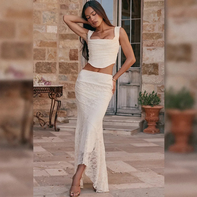 Mingmingxi Summer Sleeveless 2 Piece Sets Womens Outfits Elegant Formal Events Wedding Guest Dresses Sexy Cropped Top and Skirt 240423