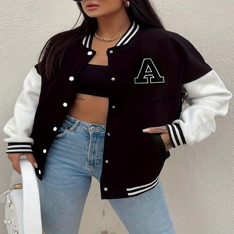 Arrival Letter Rib Sleeve Top Fashion Single Breasted Casual Bomber Baseball Jacket Loose Cardigan Coat 250116