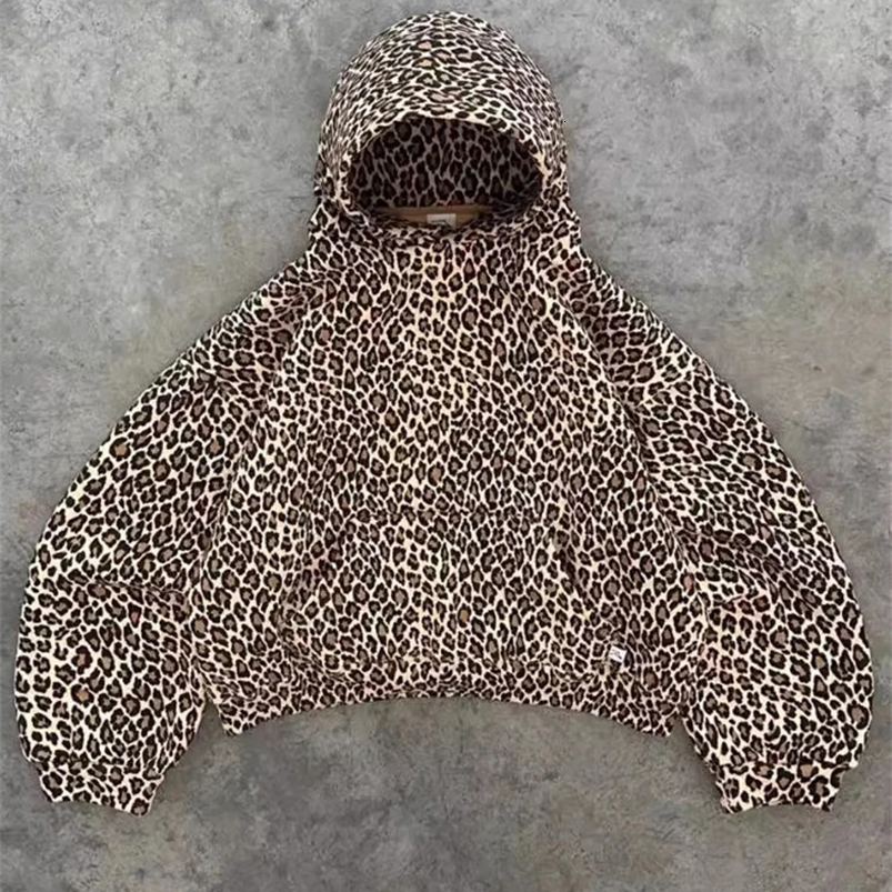 American retro leopard print hooded sweatshirt womens autumn long sleeved top hooded sweatshirt streetwear hip-hop zipper Y2K sportswear style 250117