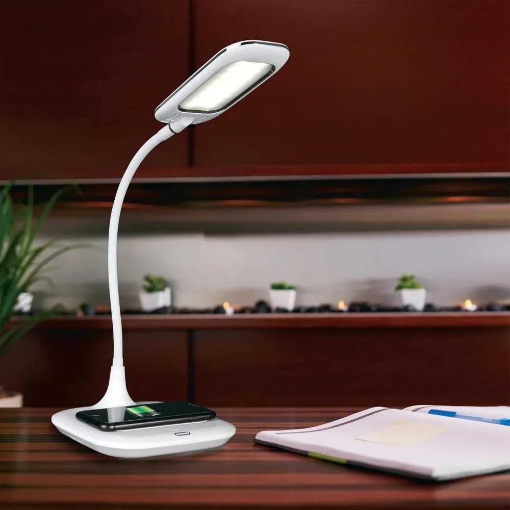 LED Desk Lamp with Wireless Charging Designed to Reduce Eyestrain Adjustable Flexible Neck 3 Color Modes Touch C251115