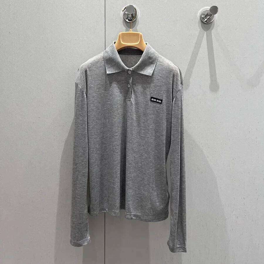 Fashionable Casual Miu Style Polo Neck T-Shirt Autumn Winter Simple Design Youthful Embroidery Versatile Top For Women