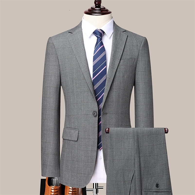 Men's Suits Blazers High Quality Blazer Trousers Men's British Style Business Casual Senior Wedding Elegant Simple Gentleman Suit Two Pieces