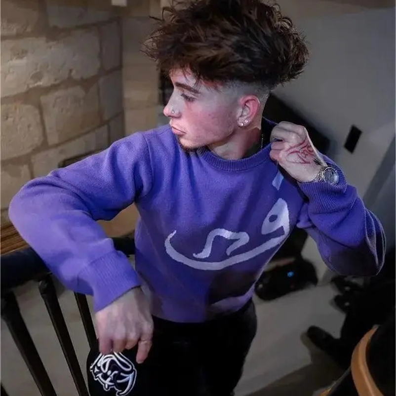 Mens Vintage Knitwear Y2K Creative Sweaters Winter Harajuku Oversized Pullover Sweater Unisex Aesthetic Clothes Teens Women Top 240912