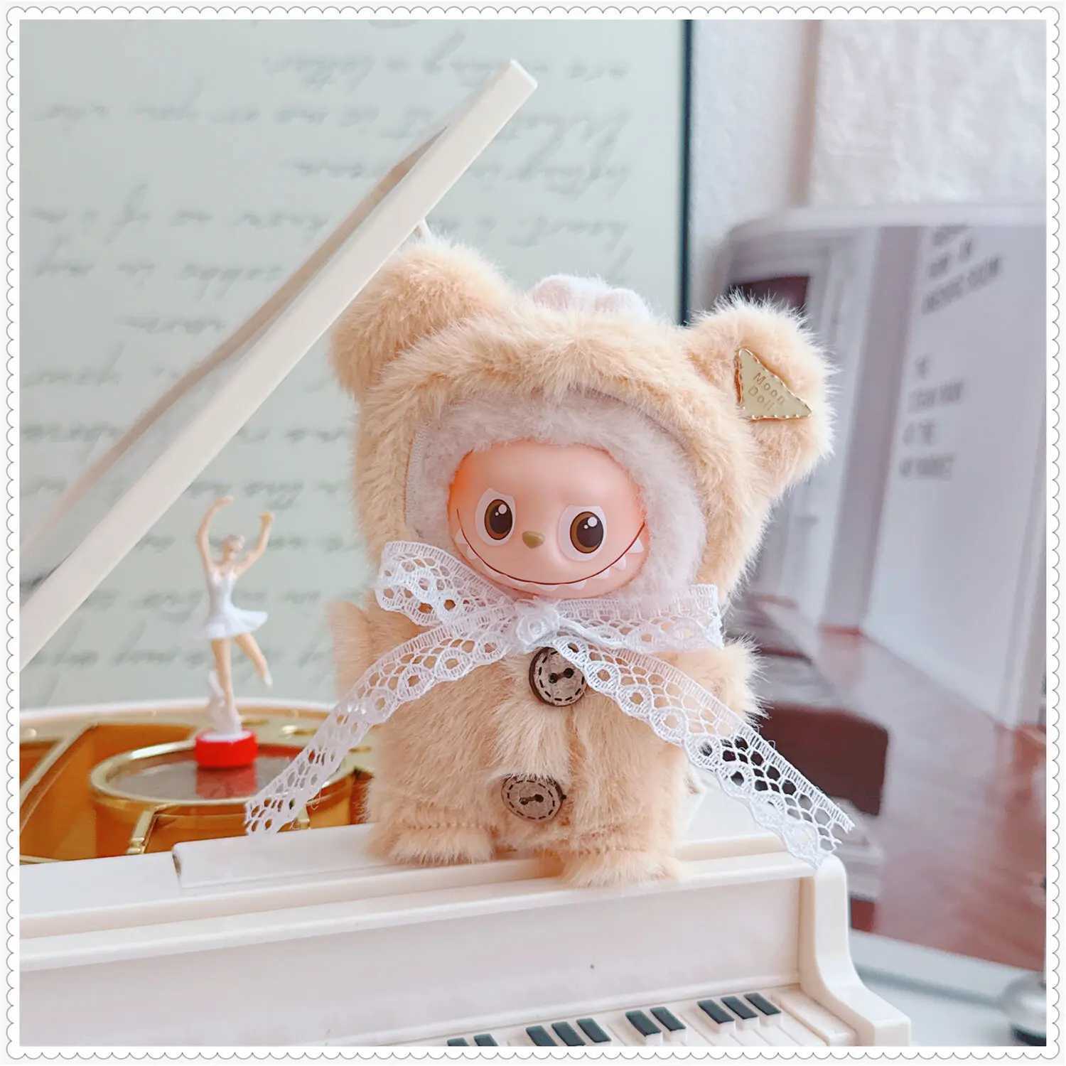 10cm Mini Labubu 40 Doll Clothes 4thGen Cute Furry Bearthemed Onesie Accessories for Mini Labubu C250924