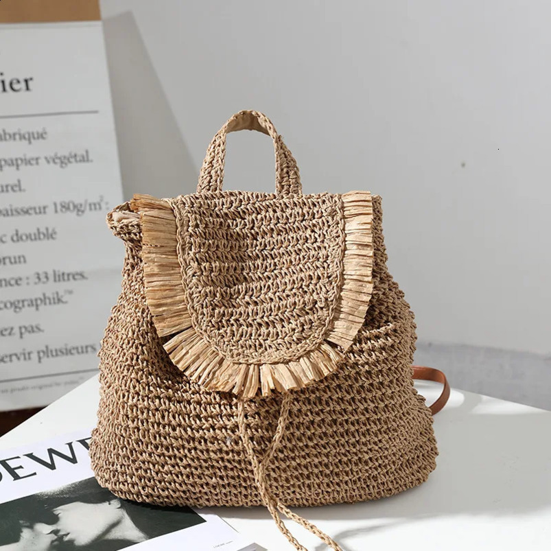 ly woven grass bag casual tassel womens seaside vacation beach 241014