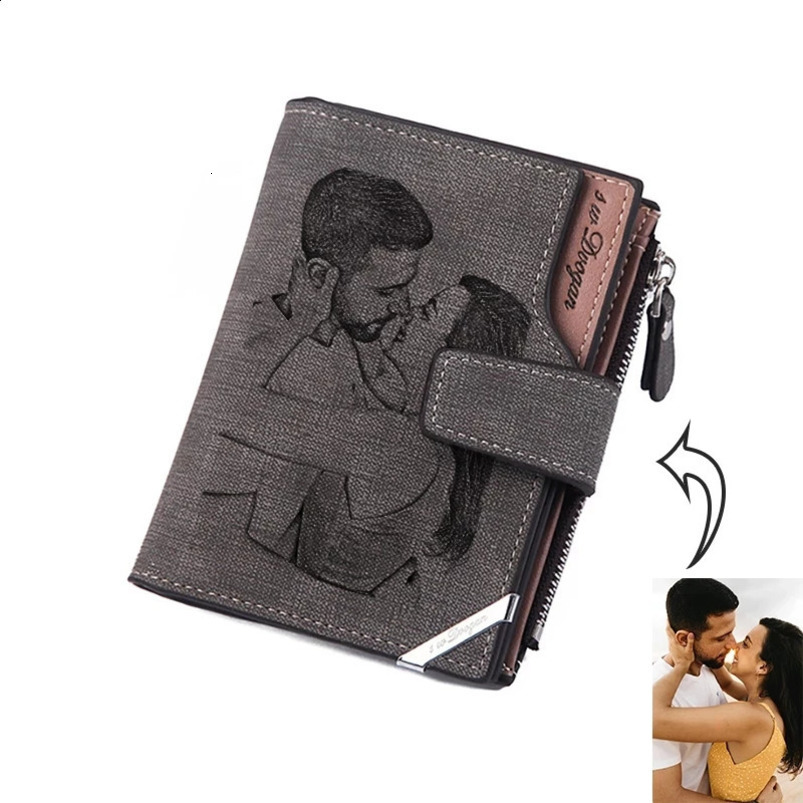 Ship from US Custom Personalized Po Wallets Men Short Wallet n Retro High Capacity Purse Gift for Husband with Zipper Coin Pocket 250228FBB