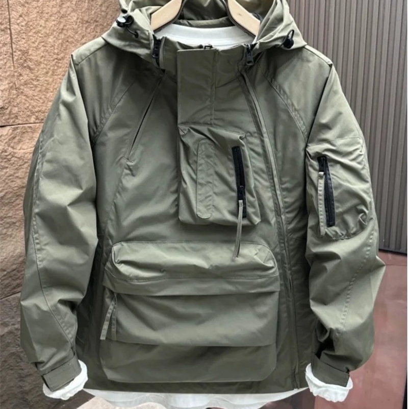 Mens cargo field jacket windproof jacket mens tactical waterproof pilot casual jacket hooded mens hunting uniform A14 241007