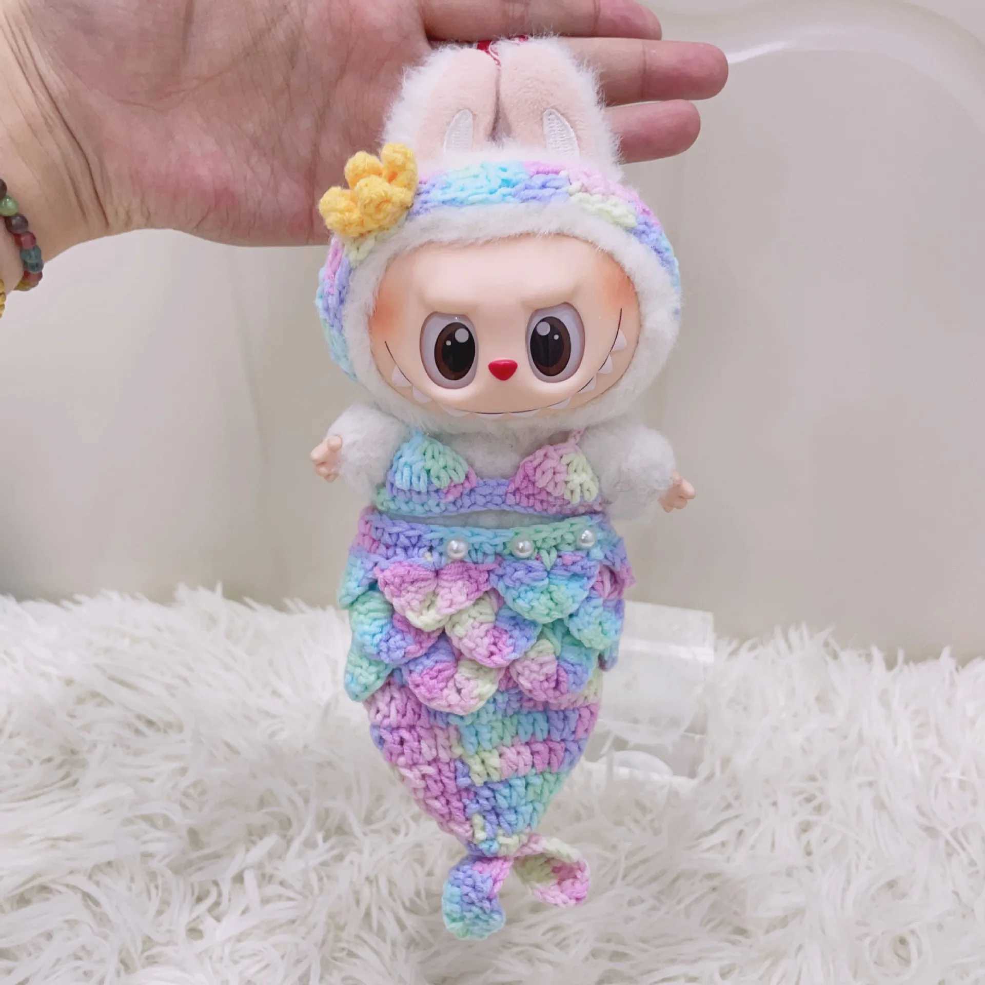 Cute Plush Dolls Clothing for Labubu Mermaid Dress Sets Hand Knitted Skirt Flower Crown Headwear Clothing Accessoy Gifts C250924