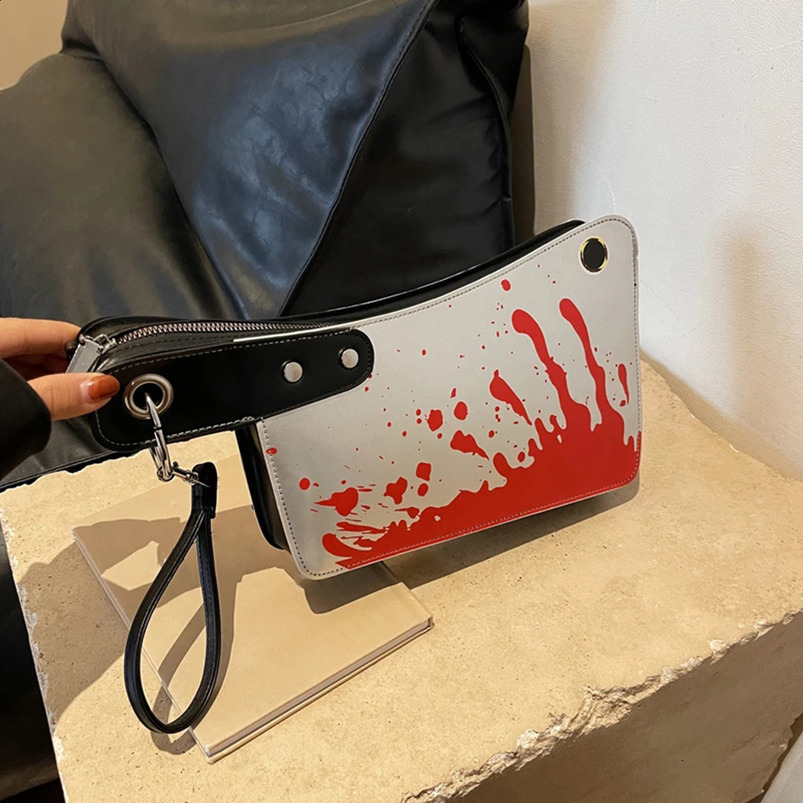 Womens Terrifying Cross body Bag PU Leather Gothic Clutch Wallet Adjustable Shoulder Strap Knife shaped Handbag Halloween Outdoor 240909