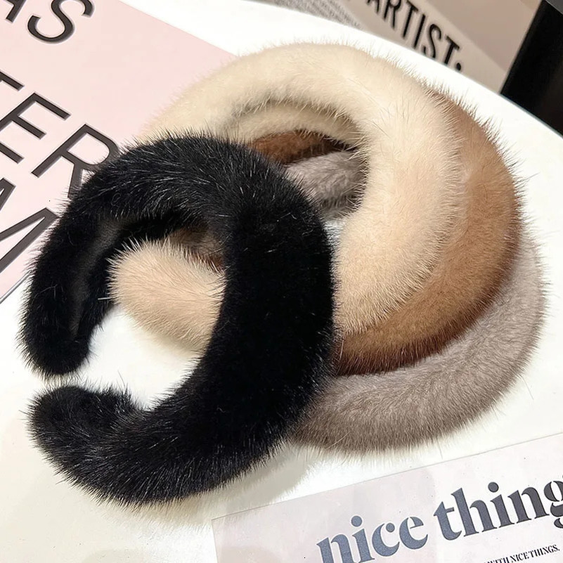 Women Winter 100% Real Mink Fur Headbands High Quality Real Fur Hair Band Lady Fashion Hair Hoop Furry Gift 250322