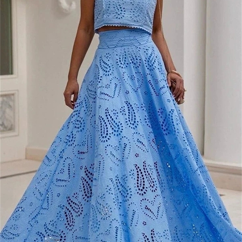 Hollow sleeveless top half leather cover embroidered pocket long leather cover casual holiday warmth waist decal two-piece set 250423