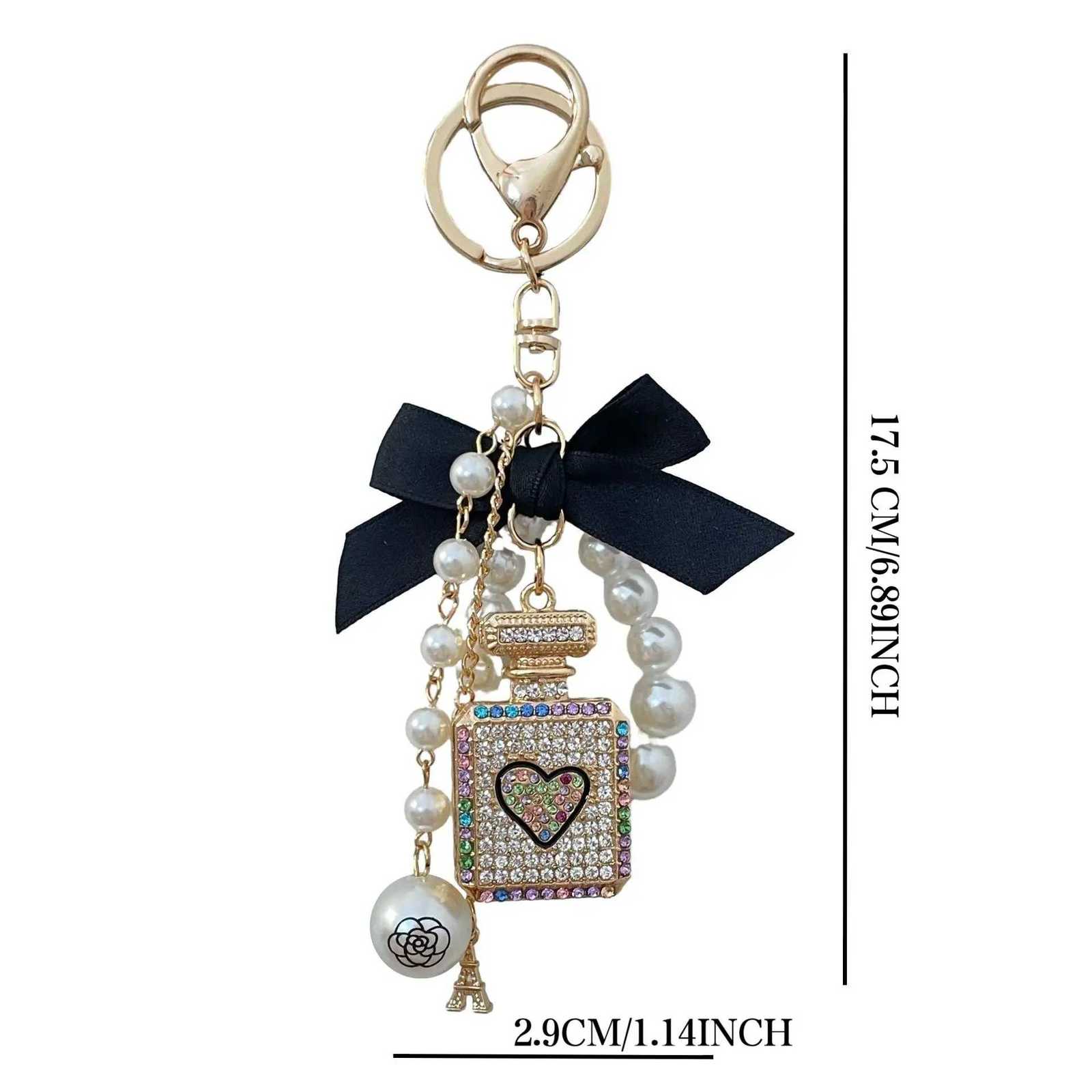 Fashion 1Pc Elegant Artificial Pearl Perfume Bottle Keychain With Bowknot Faux Pearl Charm Perfect Chic Accessory For Car Keys Handbags7 D250925