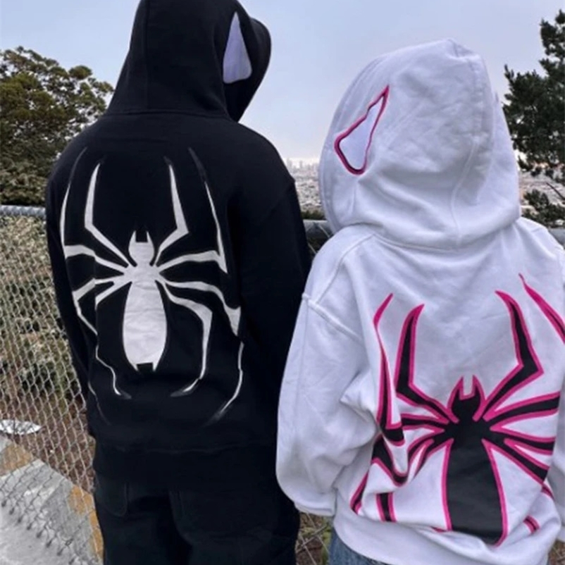 Full Zip Up Spider Hoodie Women Men Streetwear Harajuku Graphic Oversized Jacket Hood Shirt Punk Gothic Y2K Clothes Sweatshirt 240717