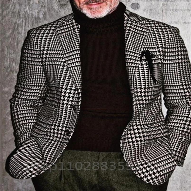 1 Pieces Mens Suits Jacket Fashion Houndstooth Notch Lapel One Coat Slim Fit Groom Tuxedos Only Blazer For Wedding Business 250924