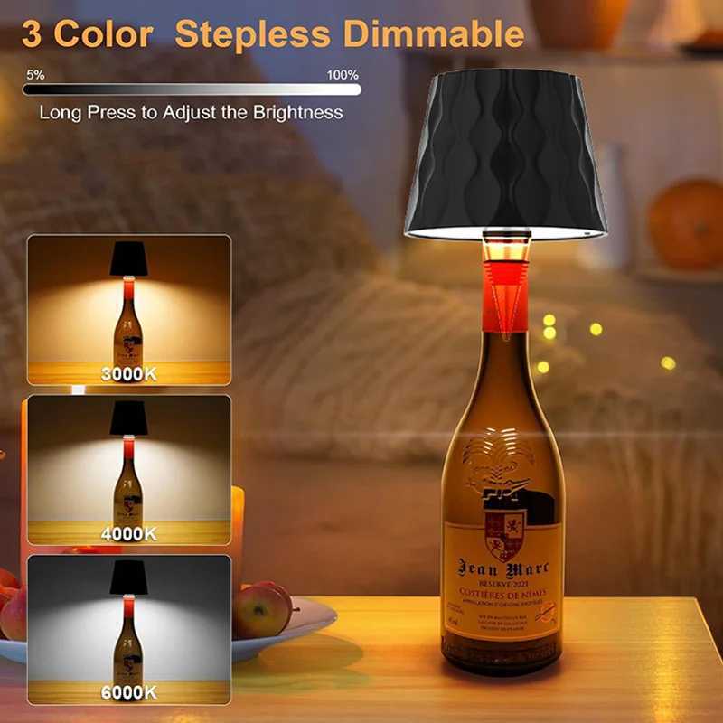 2025 New LED Table Lamp Wireless Wine Bottle Lamp 2in1 3 Colors Stepless Dimming Lamp Rechargeable Creative Ambient Light C251115