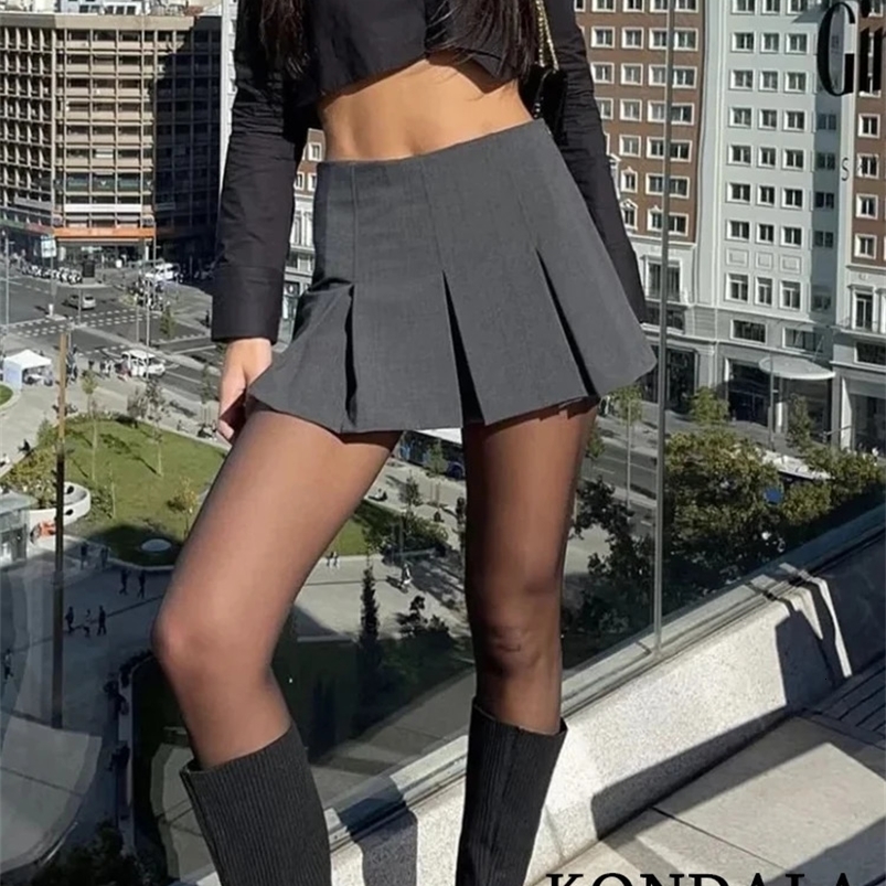 TRAFZA Vintage Dark Grey Mini Skirts Women Ruffles Pleated Sexy Shorts Skirts Female Fashion Streetwear Mujer Faldas 240914