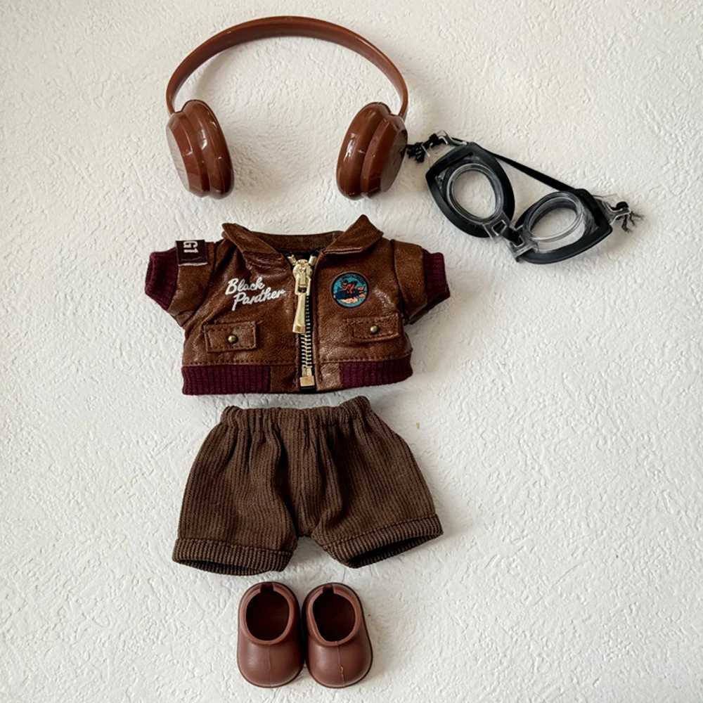 For 15 17cm Labubu Brown Retro Flying Jacket Fashion Doll Clothes Trendy Outfit Accessories Fashion Clothes Set Kid Gift C250924