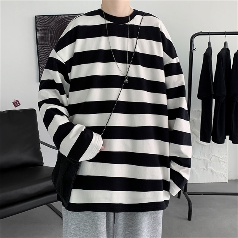 Men's T-Shirts Privathinker Harajuku Striped T shirts For Men Oversized Tees Man Casual Long Sleeve Tshirt Woman Loose Pullovers Tops 5XL 220906