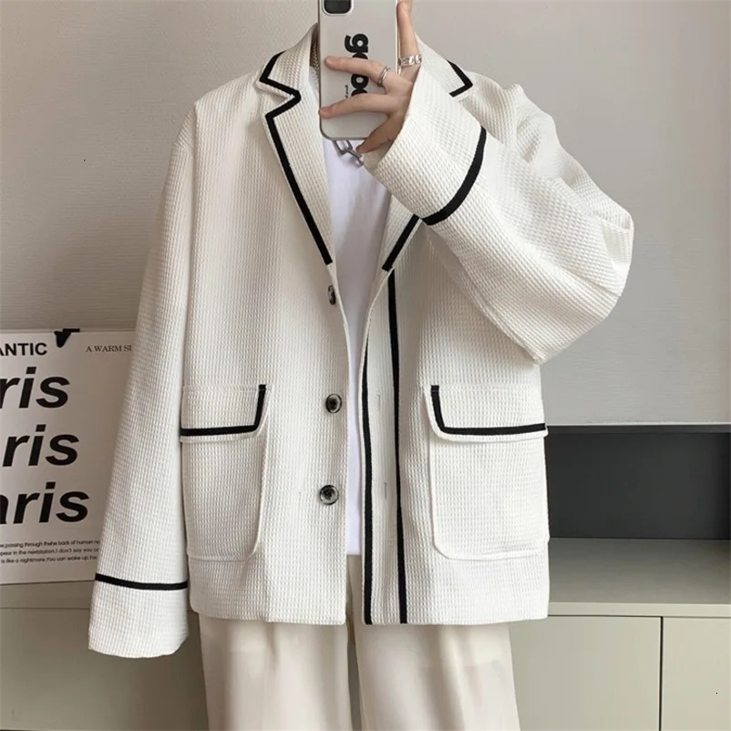 Black White Blazer Men Fashion Society Mens Dress Jacket Korean Loose Business Casual Suit Jacket Men Office Formal Blazer M-2XL 240117