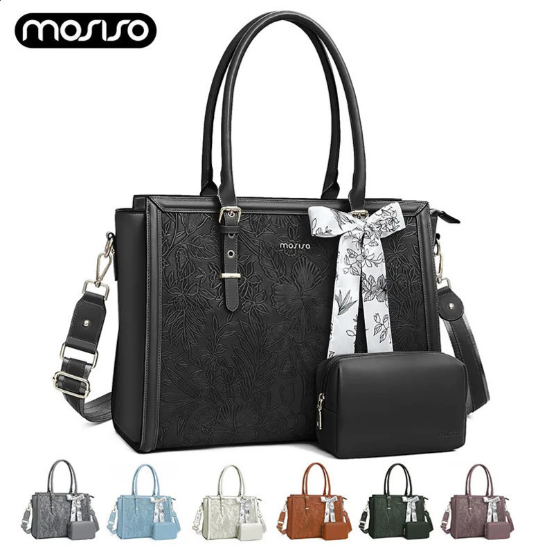 PU Leather Tote Bag 15 16 173 inch for Women MacBoo M3 HP Dell Asus Notebook Front Embossed Retro Hibiscus Computer Laptop 240809