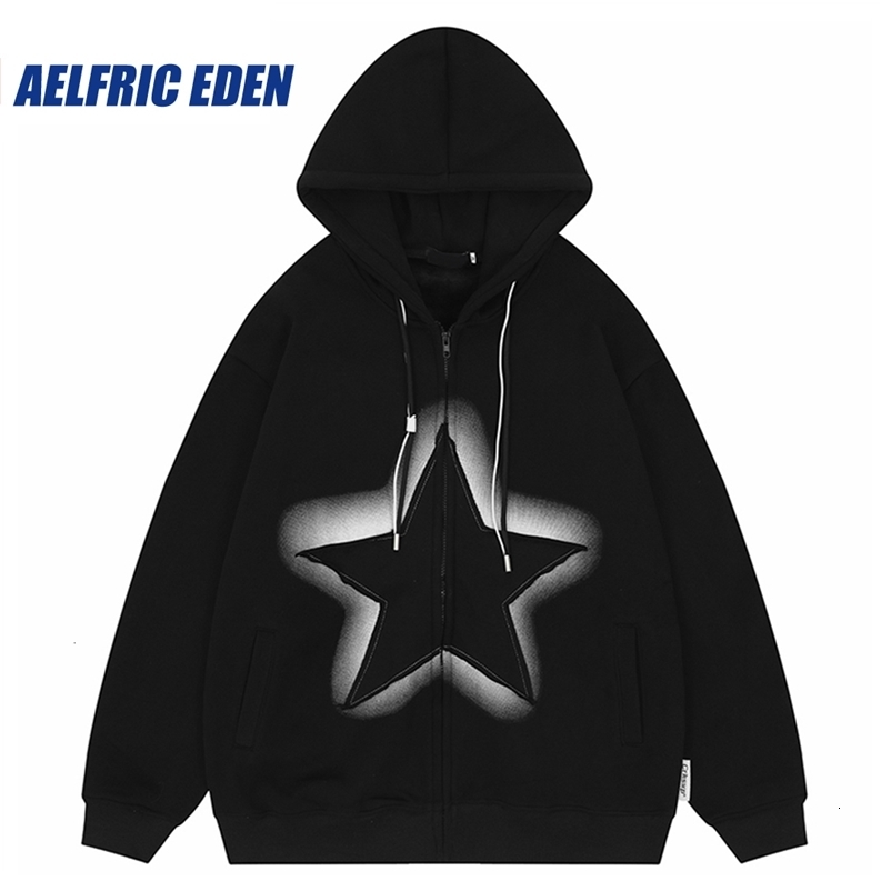 Men's Hoodies Sweatshirts Men's street clothing hip-hop hooded jacket wool autumn Y2K star patch jacket Harajuku zipper jacket hooded cotton