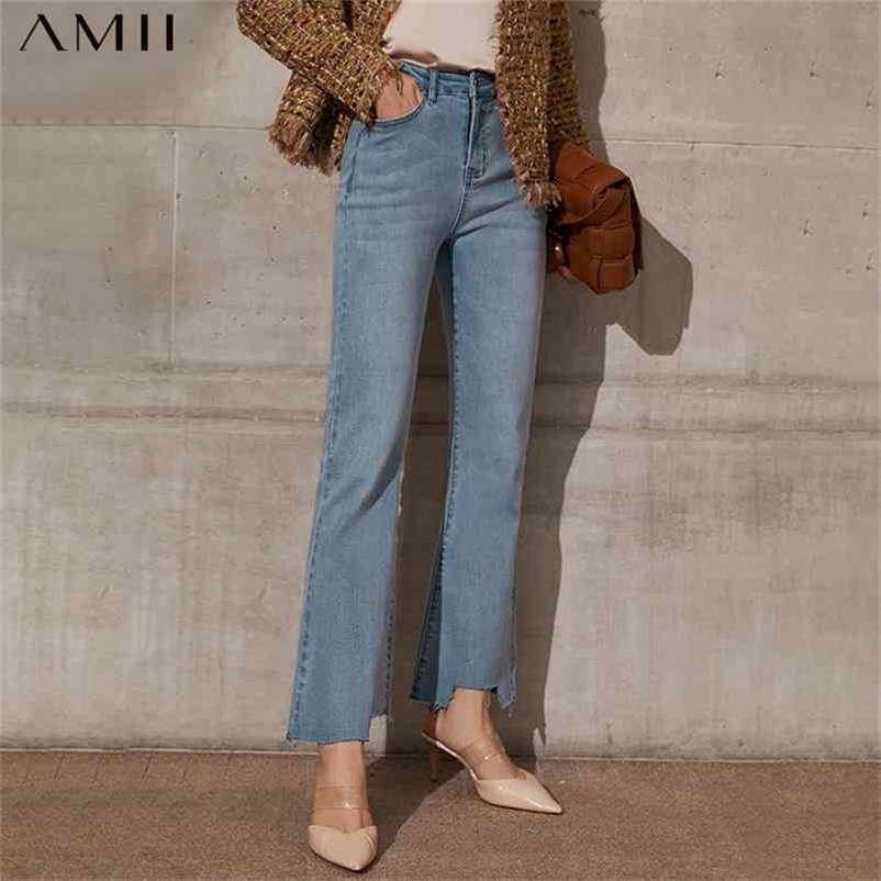Minimalism Spring Summer Causal Jeans For Women Fashion High Waist Irregular Hem Pants Women's 12130046 210527