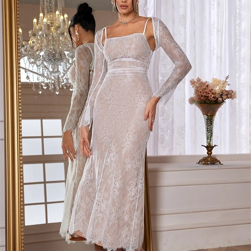 Mingmingxi Maxi Women Clothing Dresses Lace Up White Wedding Events Dress Elegant Lae Detachable Cape Party Dresses 240518