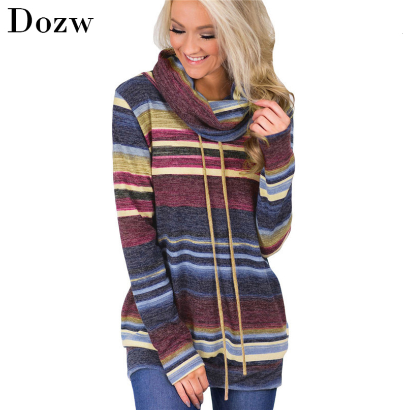 Striped Women Hoodies Autumn Winter Long Sleeve Patchwork Casual Pullovers Turtleneck Leisure Sweatshirts Sudadera Mujer 210414