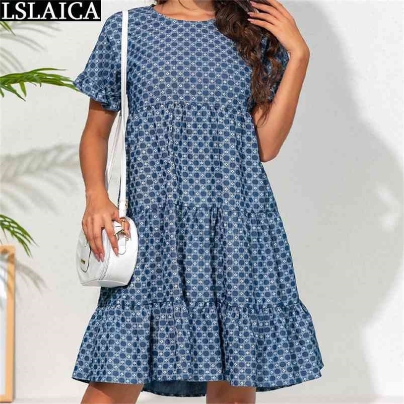 Mini Dress Polka Dot Print Ruffles Short Sleeve A Line Loose Party es Women Evening Fashion Casual OL Elegant 210515