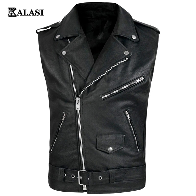 PU Men Vest Waistcoat Jacket Turn-Down Vests Sleeveless Leather Clothes Male Clothing 240912