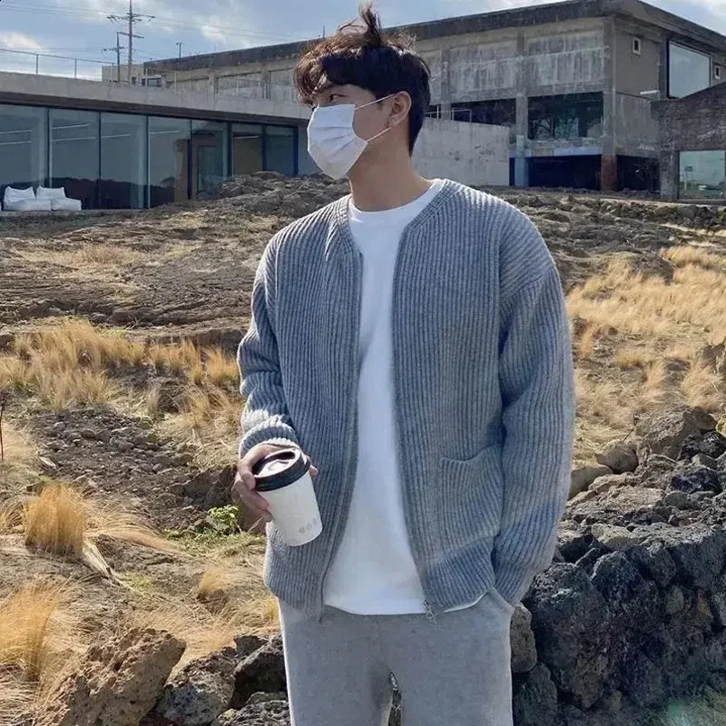 Man Clothes Jacket Knitted Sweaters For Men Zipup Zipper Cardigan Round Collar Crewneck Coat No Hoodie Chic Elegant Casual A X 241217