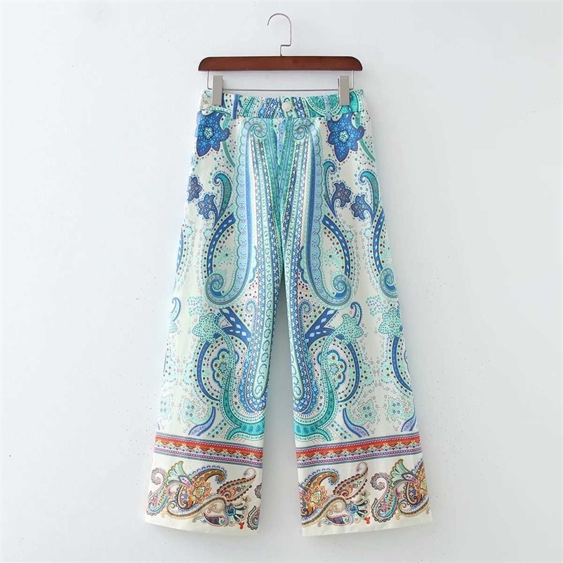 Women Trousers Wide leg Vintage Printed Hight-waist Casual Cozy loose Woman Pants pantalon femme mujer 210709