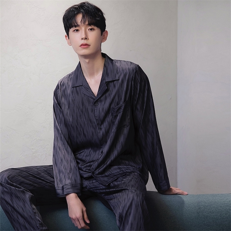 Men's Sleepwear Men's Satin Pajamas Senior Thin Men's Leisure Pajamas Large Size Home Clothes Two-piece Set Men Sleepwear 230320