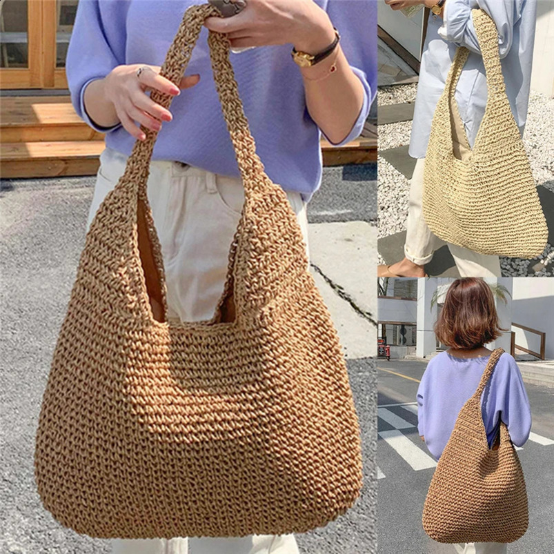 Womens Shoulder Bags Casual Straw Wicker Woven Ladies Handmade Large Capacity Summer Beach Females Messenger Bag 240723