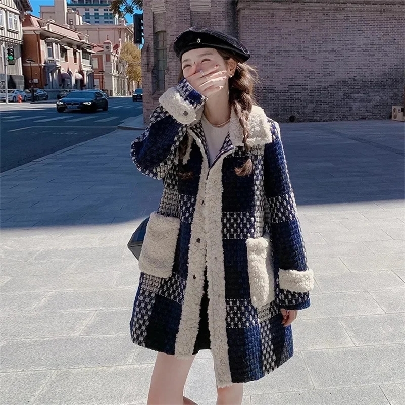 Wool patch work plain wool coat winter loose thick womens medium long beautiful short wool WF 240927