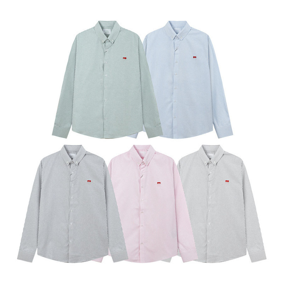 chemise homme button up shirt High-quality cotton shirt Heart embroidery striped casual fashionable loose men's and women's couple shirt Collared shirt Sizes S-XL