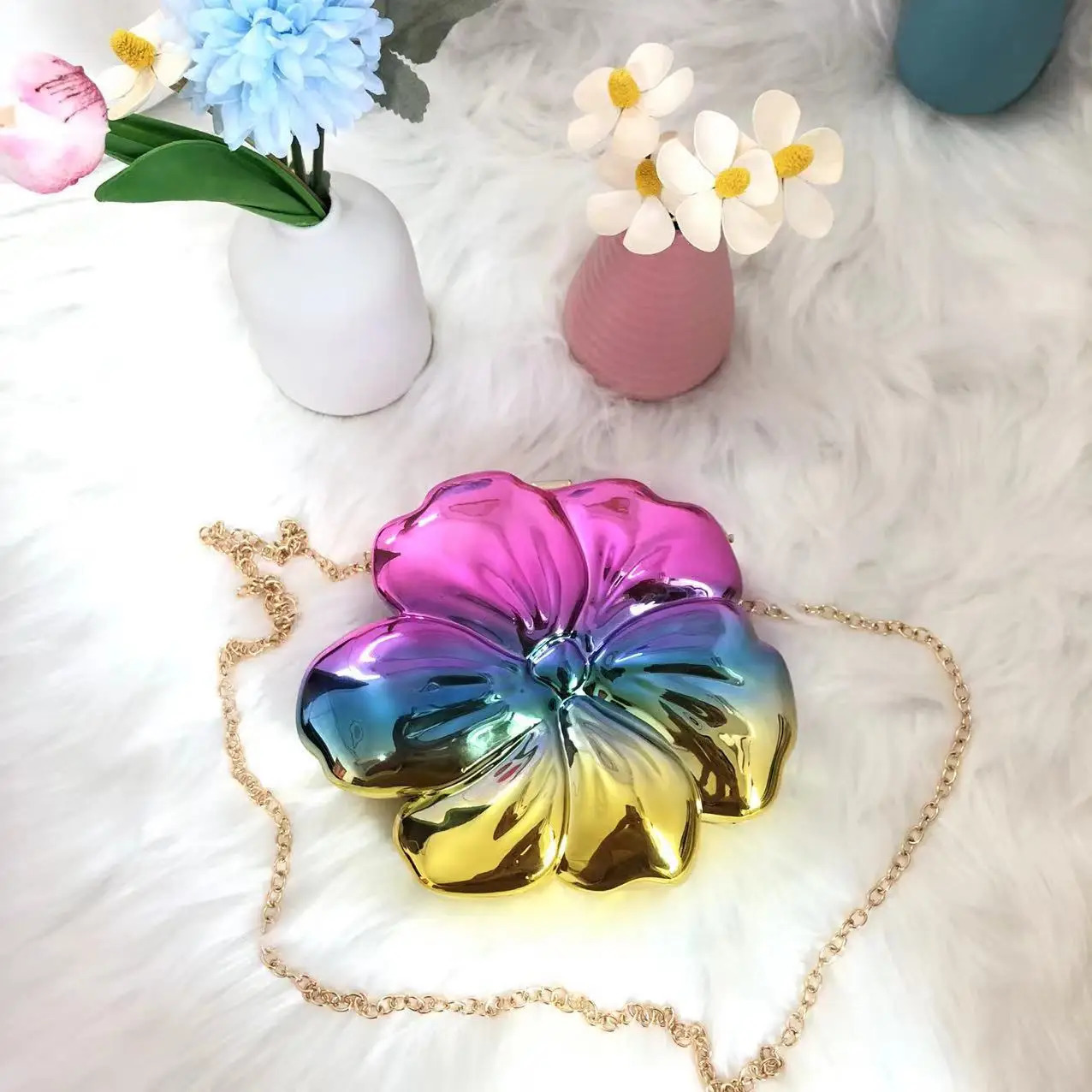 Women Metallic Flower Clutch Bag Silver Gold Acrylic Evening y Wedding Party Crossbody Purses ner Chain Handbag 250815