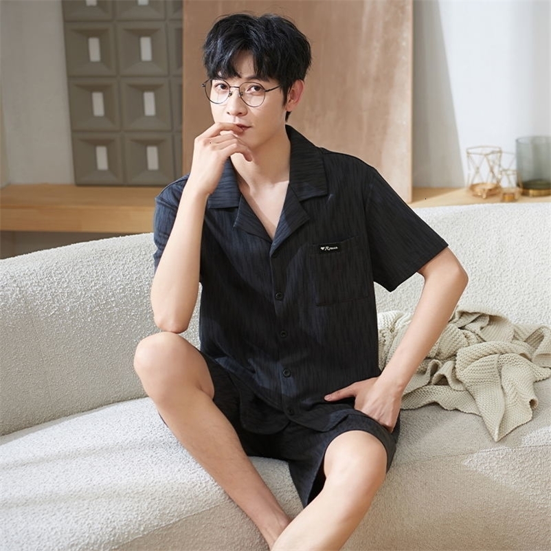 Men's Sleepwear Men Pajamas Set Cotton Summer Nightwear Cardigan Fashion Short Sleepwear Short Sleeves Shorts Pjs Male freeship 230320