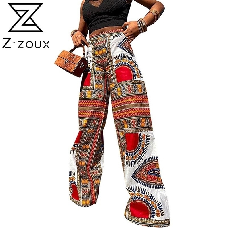 Women Pants Capris High Waist Printing Wide Leg Plus Size Long Trousers Fashion Casual 210513