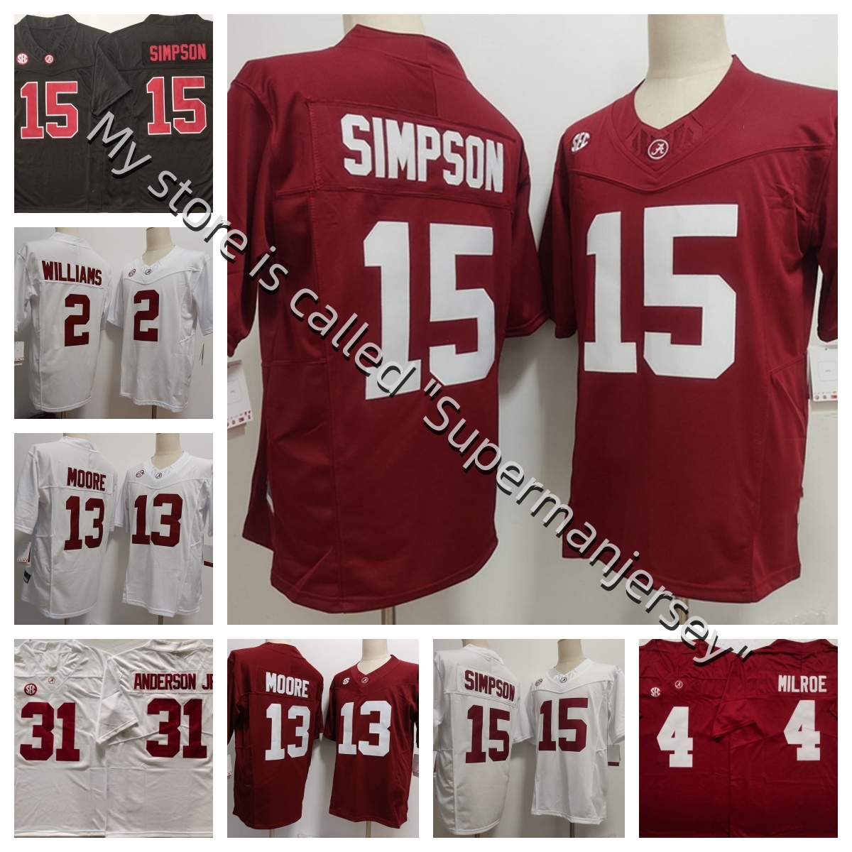 2025 Alabama Crimson College Football Jersey 2 Ryan Williams Jalen Milroe 6 DeVonta Smith Ty Simpson 15 Malachi Moore