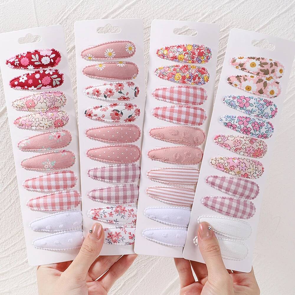 10Pcs/Lot Newborn Print Cotton Alloy Bow Snap Clips Set Fabric Plaid Hairpins Girls Kids Headwear Baby Hair Accessories ddmythur
