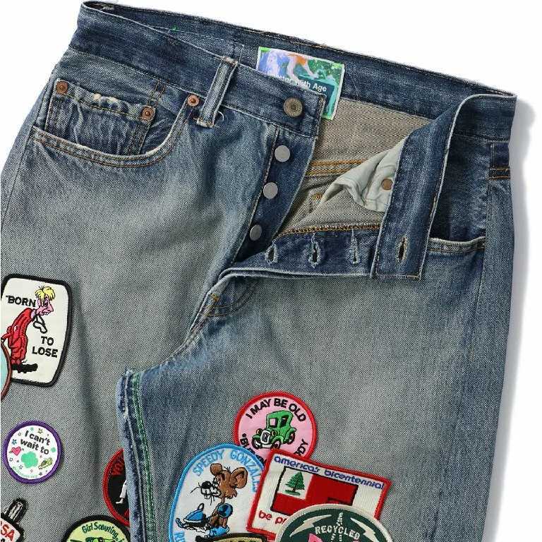 American Retro Embroidered Patch Jeans Y2K Clothes Rock Hip Hop Cartoon Patch Washed Blue Baggy Jeans Mid Waist Wide Leg Trouser X250924