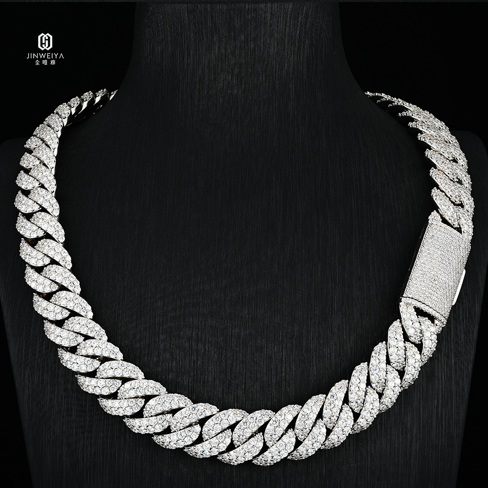 18K Gold Plated 925 Silver Moissanite 2Rows Diamond 16mm Cuban Chain Hip Hop Style Iced Out Necklace for Weddings