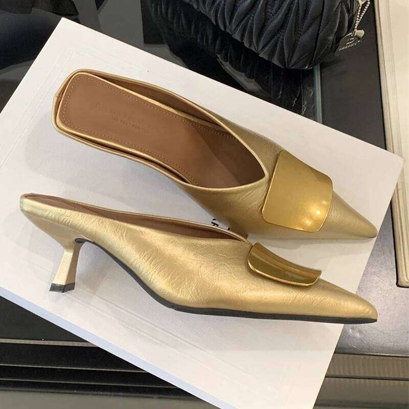 Women Slippers High Heels Mules Shoes Pointed Toe Heeled Sandals Elegant Party Slides 2025 Summer Designer Mujer Zaoatos