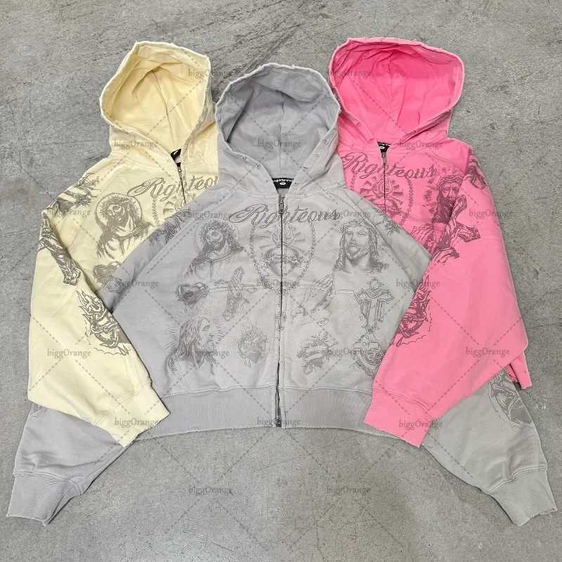 Strt Harajuku Hip Hop Punk Loose Straight Wide Legs Men Retro Letter Cartoon Y2K Casual Trendy Oversized Zipper Hoodie Women X250924