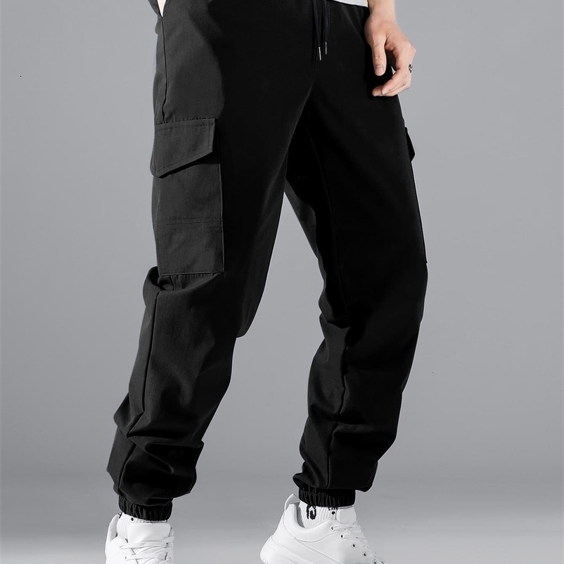 Men's Pants Men Flap Pocket Side Drawstring Waist Pants 230504