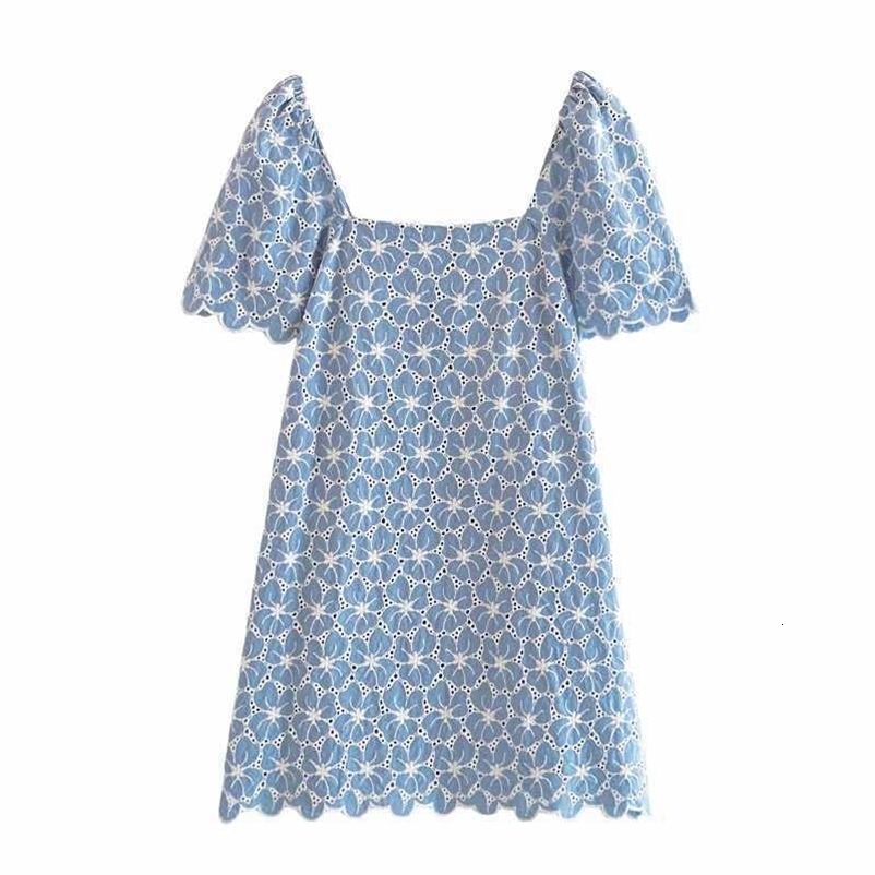Summer Dress Women Puff Sleeve Dress elegant Casual Fashion Chic Lady Embroidery Vintage Dresses Woman Robe Femme 210709