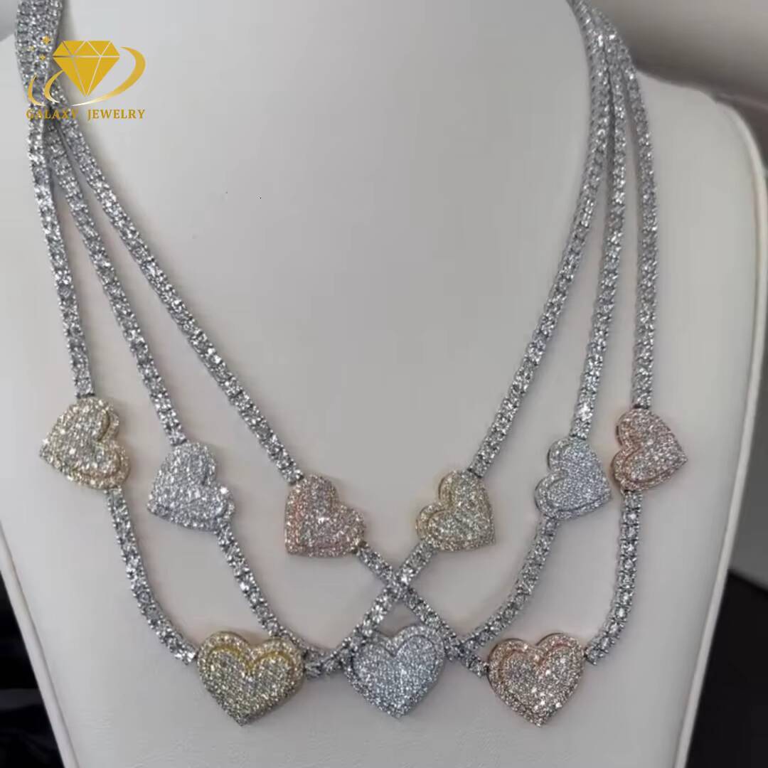 Customized Moissanite Chain Mens Vvs Tennis Chain 4mm 925 Silver Clover Heart Women Iced Out Diamond Moissanite Tennis Necklace